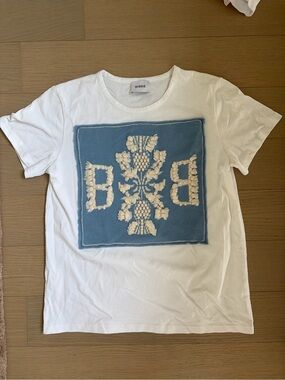 Barrie White Tee with Blue Embroidered Motif